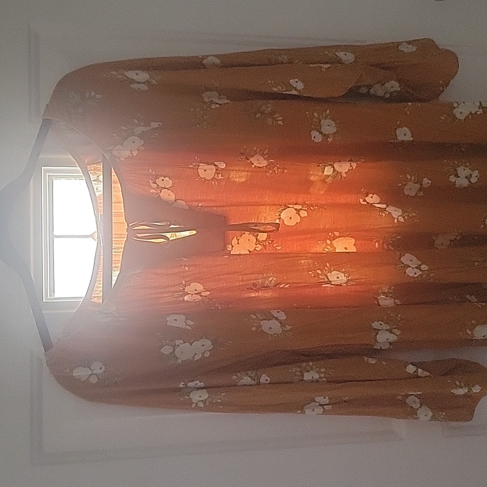 2X Lularoe Debra Peasant Blouse (Orange w/ white floral)